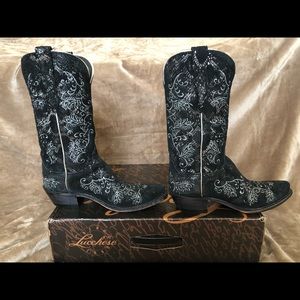 Lucchese Black/Silver Python Print boots